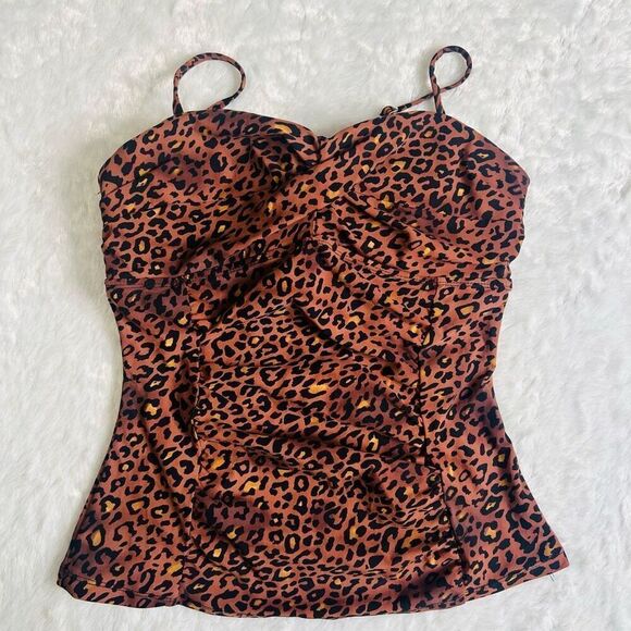 Assets By Sara Blakely Spanx Multicolor Leopard Ruched Tankini Swim Top Small - Picture 1 of 4